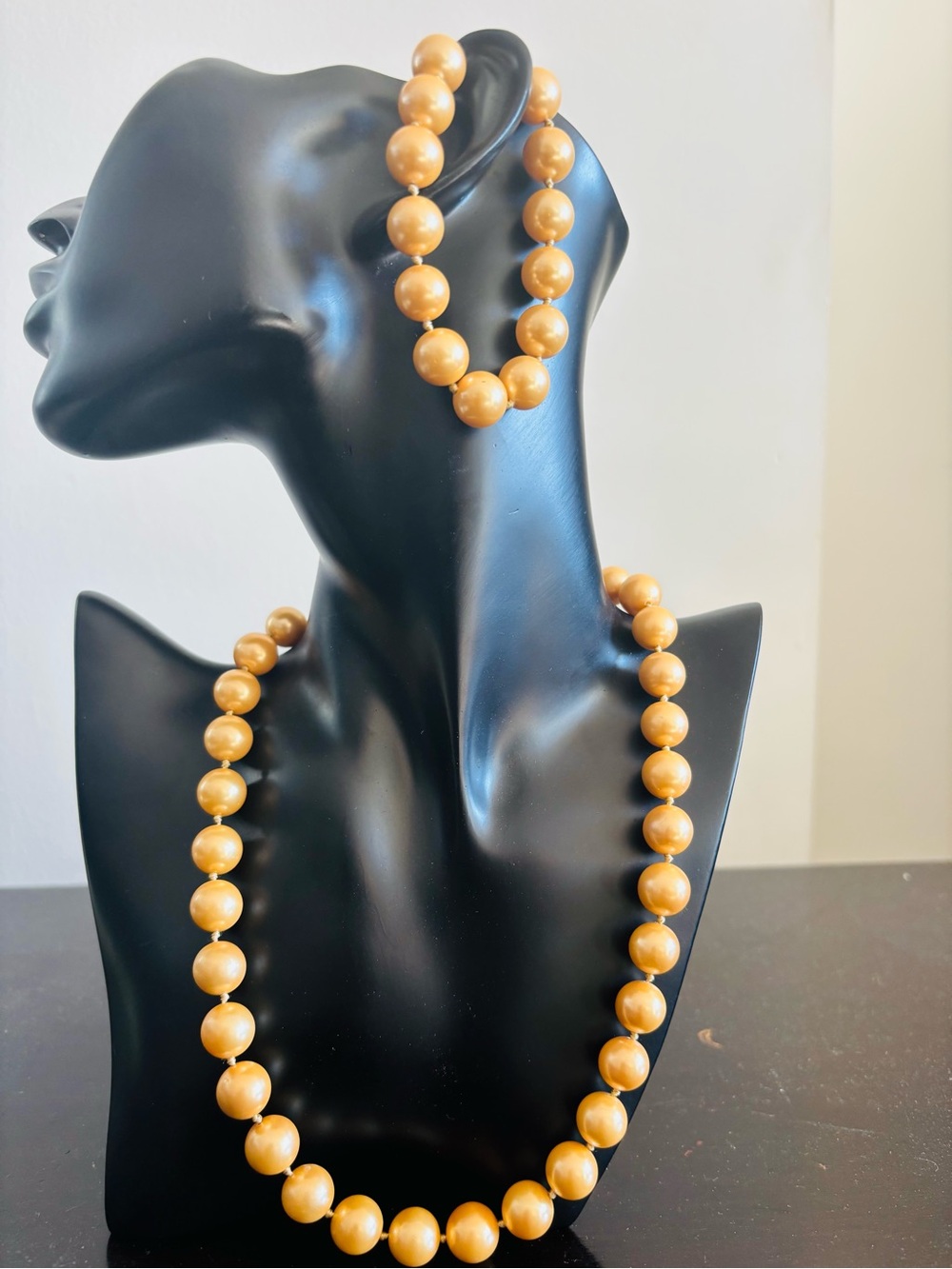 Pearl Necklace and Bracelet Champagne Glass Beads Vintage